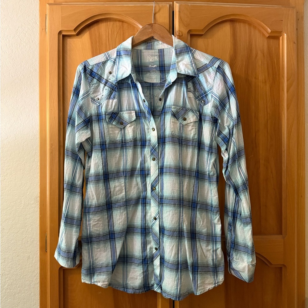 Rock 47 by Wrangler Blue and White Plaid Shirt